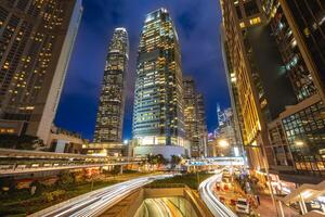 night view of Central district of Hong Kong island in Hongkong, China photo