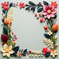 AI generated A Floral Frame Design with Leaves and Flowers photo