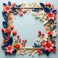 AI generated A Floral Frame Design with Leaves and Flowers photo