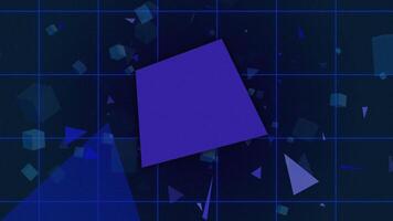 lila geometrisk neon spinning 3d kub med digital partikel bakgrund, 3d grafisk tapet animering video