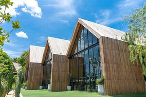 Modern Coffee shop and Restaurant in nature view with blue sky,Keeree Mantra Restaurant ,Thailand landmark in Kanchanaburi photo