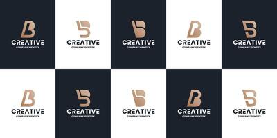 set of abstract letter B P logo design collections with golden color vector