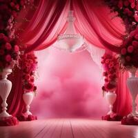 AI generated ethreal wedding red and pink background, futuristic photo