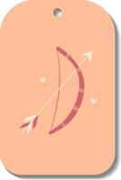 Single hand draw valentine labels,badge isolated on white.Label with bow and arrow and hearts. Tag in doodle style. Peach fuzz,beige, pink and red colors. vector