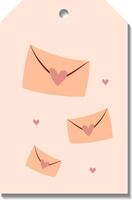 Single hand draw valentine labels,badge isolated on white.Label with envelope, letters and hearts. Tag in doodle style. Peach fuzz,beige, pink and red colors. vector