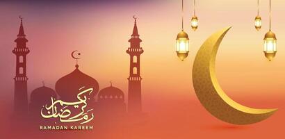 Ramadan Kareem Background with moon and lantern ornament vector