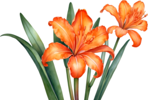 AI generated Watercolor painting of Clivia miniata flower. Ai-Generated png