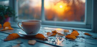 AI generated a cup of tea sits on the table next to other objects photo