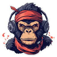ai gerado livre adesivo do uma legal ilustrado macaco vestindo fones de ouvido png