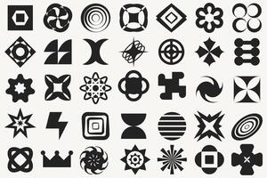 Retro futuristic elements for design. Big collection of abstract graphic geometric symbols and objects in y2k style. Templates for streetwears brand. Vector illustration