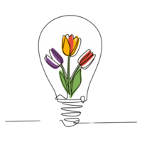 AI generated minimalist graphic light bulb with a bouquet of tulips inside png