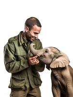 AI generated Experienced Male Zookeeper with Animals, AI Generated photo