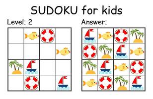 Sudoku. Kids and adult mathematical mosaic. Kids game. Marine theme. Magic square. Logic puzzle game. Digital rebus vector