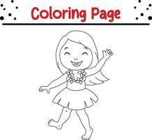 cute happy little girl coloring page vector