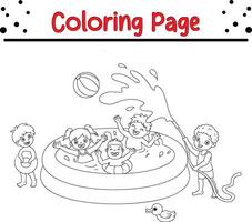 cute children playing water park coloring page for kids vector