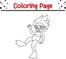 cute happy little girl coloring page vector