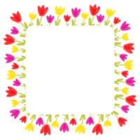 cuadrado marco de dibujado a mano tulipán. rojo púrpura y amarillo flores niño dibujos utilizando lápiz técnica. aislado imagen. para texto, diseño, bandera, póster png
