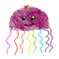 Hand-drawn simple colorful jellyfish. Kid's drawings using pencil technique. Isolated images. For design and card png