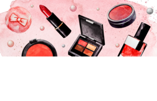 rectangular banner of Makeup. Watercolor. Red Orange Cosmetics elements for logo, frame or text. png