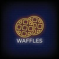 Neon Sign waffles with brick wall background vector