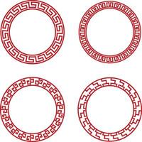 Chinese Circle Frame Elements. Isolated On White Background. Vector Illustration Set