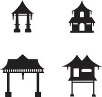 Collection of Traditional Chinese Building. Religious Building. Black Vector Set