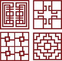 Set of Red Traditional Chinese Pattern. Oriental Design. Isolated On White Background vector