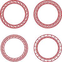 Chinese Circle Frame Elements. Isolated On White Background. Vector Illustration Set