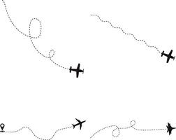 Set of Airplane Dotted. Airplane Routes. Isolated On White Background vector