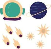 Outer Space Birthday Elements. Flat Cartoon Style. Isolated On White Background. vector