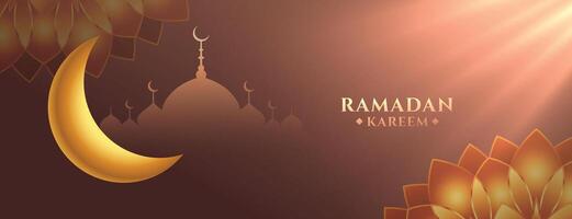 eid ramadan kareem festival banner with heavenly rays vector