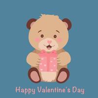 Cute teddy bear holding a heart in its paws. Drawing for Valentine's Day, Teddy Bear Day.Vector illustration. vector