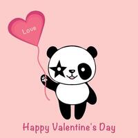 Valentine card with cute panda and hearts. Love concept. vector