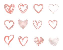 A set of pink hearts. A symbol of love. Illustration highlighted on a white background. vector