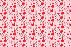 rojo amor romántico textura san valentin día, resumen corazones remolinos patrón, Rizado corazón repitiendo fondo, florece arremolinándose romance sin costura envase papel, encantador elegante digital tela vector