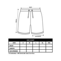 Short Pants Size Chart, sweat Shorts fashion flat template, Sportswear unisex chart size vector