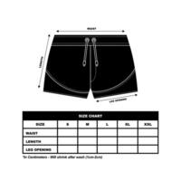 Short Pants Size Chart, sweat Shorts fashion flat template, Sportswear unisex chart size vector