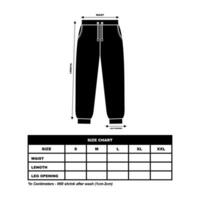 jogger pants Size Chart, sweetpants, tracksuitpants. fashion clothing vector illustration