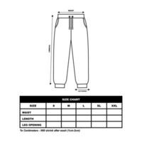 jogger pants Size Chart, sweetpants, tracksuitpants. fashion clothing vector illustration