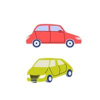 Car collection. Auto side view. Red and green automobile vector