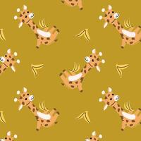 cartoon animals giraffe and banana seamless background. Vector illustration