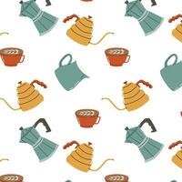 Seamless pattern with coffee pots and cup of coffee vector