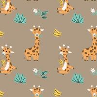 seamless baby background - giraffe and tropical leaves vector