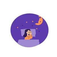 Sweet dreams background. A woman sleeps in bed lying on a pillow. vector