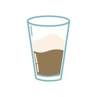 Cartoon drink coffee with foam in glass cup Hand drawn illustration vector