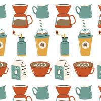 Coffee cups and coffee maker, milk seamless pattern vector