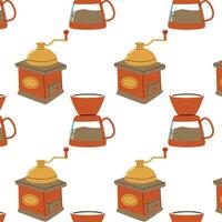 seamless pattern with coffee grinder and coffee maker vector