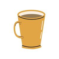 Cartoon drink coffee in yellow cup Hand drawn illustration vector
