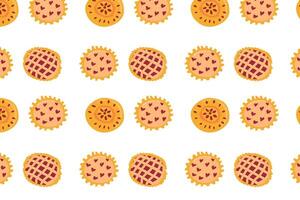 hand drawn cartoon pattern with various pie, top view vector