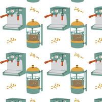 Seamless pattern with coffee pot and machine in cartoon style vector